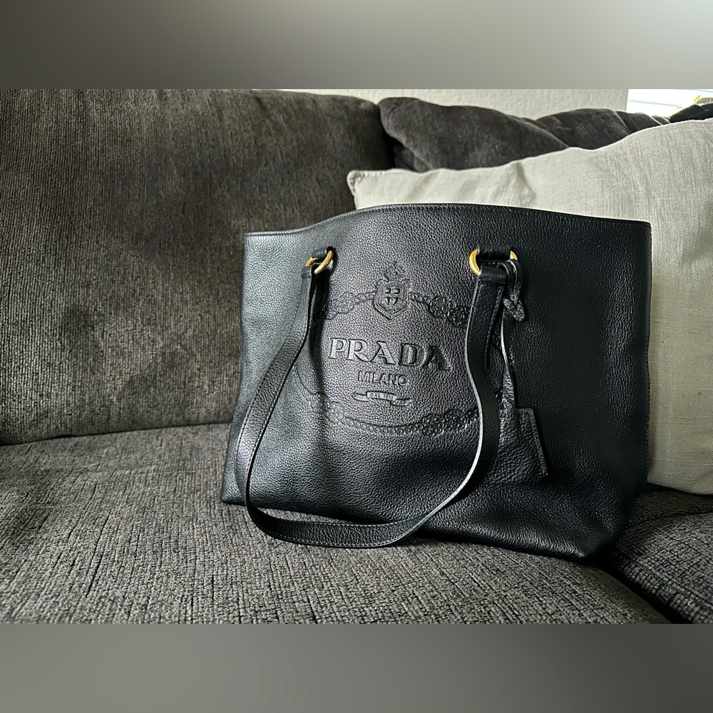 Sale! Authentic Prada Logo Embossed, Vitello Phenix Leather Tote - Picture 3 of 12